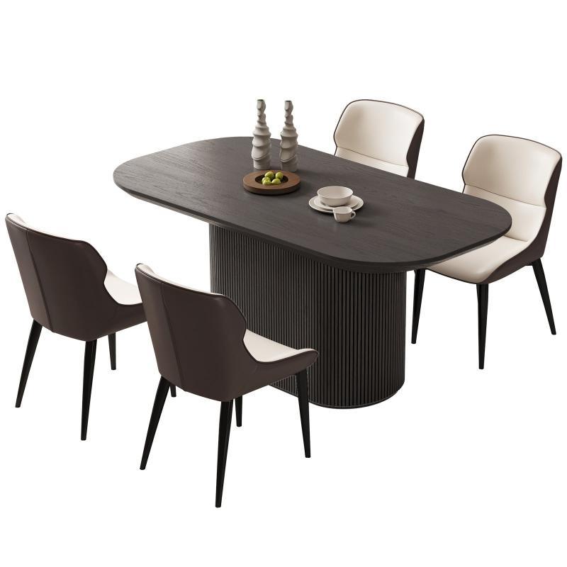 Guyii 62.99" Black Oval Dining Table Set with 4 Chairs, Modern Dining Room Table Set
