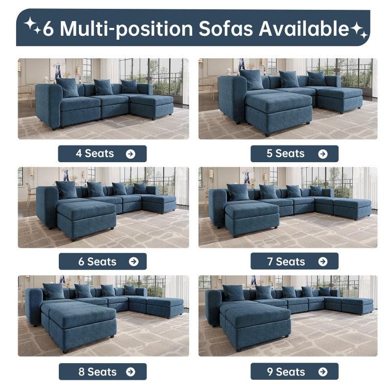 Guyii Velvet Sectional Sofa, Modern Oversized 4-9 Seater with Pillows and Storage Footstool