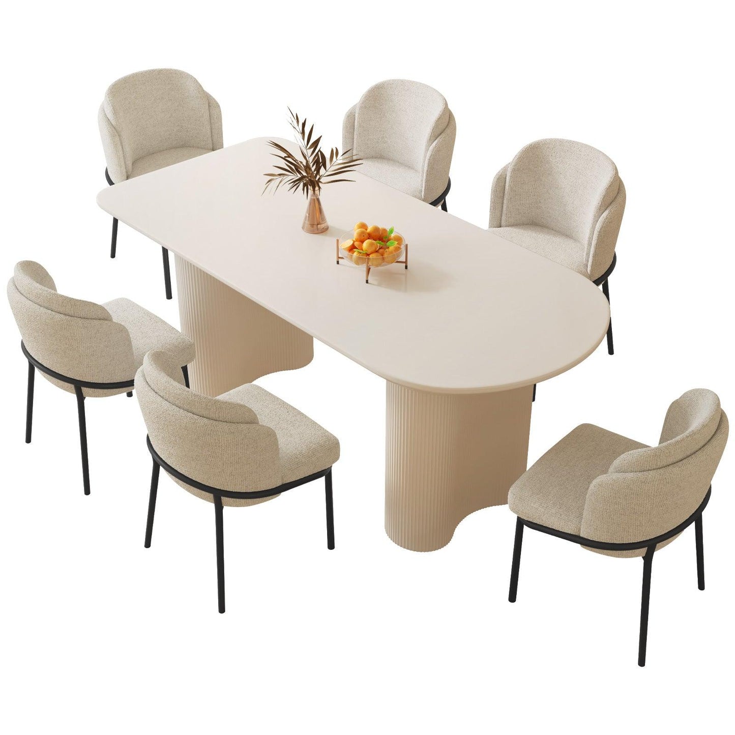 Guyii 55"-70" Cream White Dining Table Set, Modern Kitchen Table with 4-8 Chairs