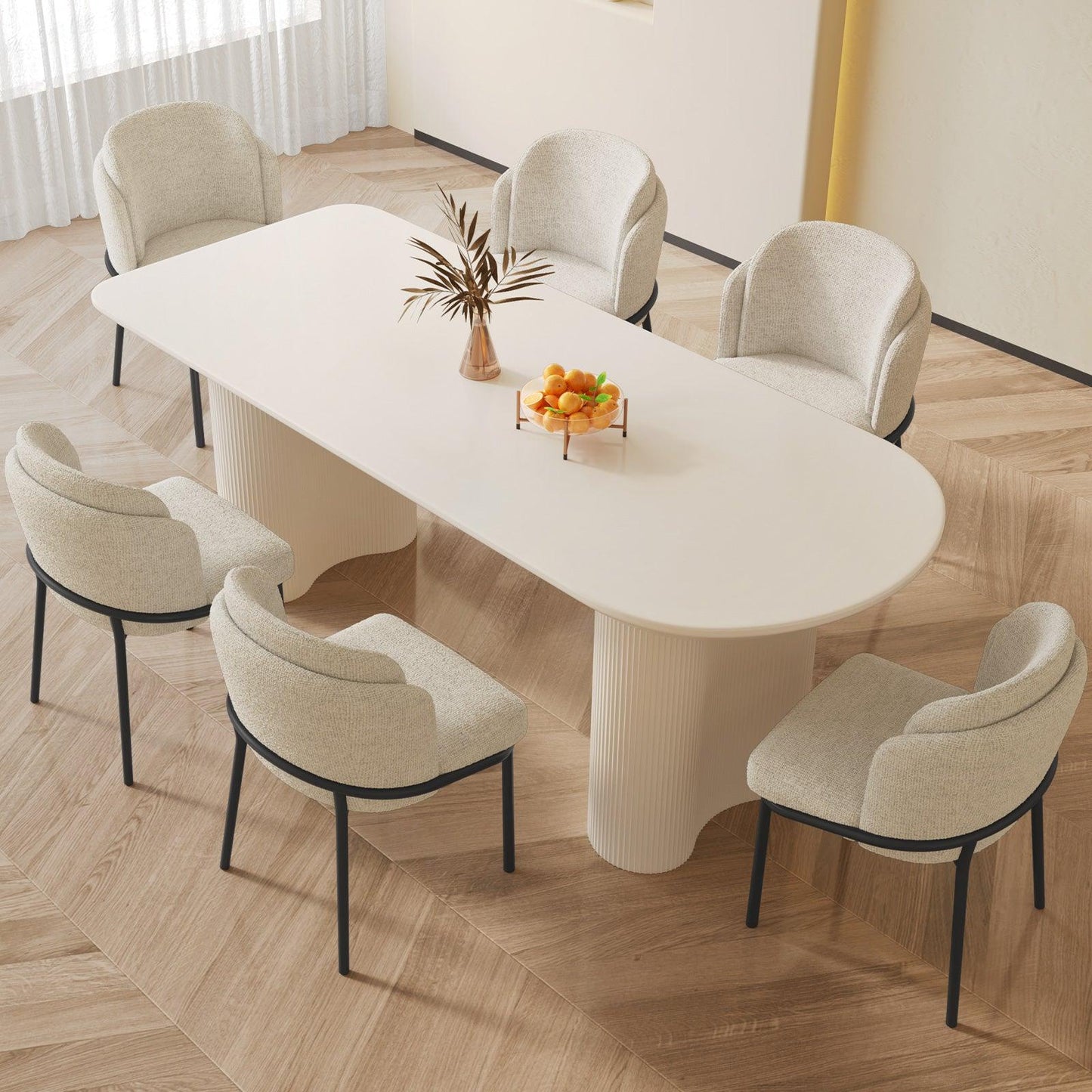 Guyii 55"-70" Cream White Dining Table Set, Modern Kitchen Table with 4-8 Chairs