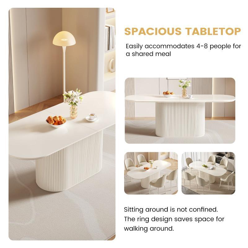 Guyii 63"-87" Cream White Oval Dining Table Set, Modern Kitchen Table with 4-8 Chairs