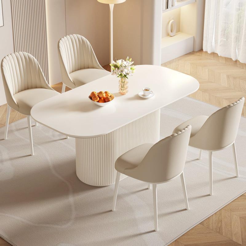 Guyii 63"-87" Cream White Oval Dining Table Set, Modern Kitchen Table with 4-8 Chairs
