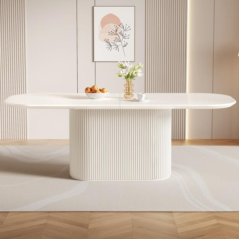 Guyii 63"-87" Cream White Oval Dining Table Set, Modern Kitchen Table with 4-8 Chairs