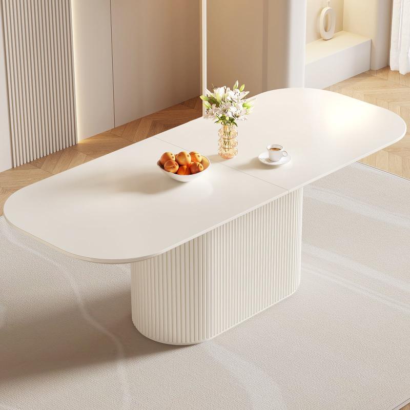 Guyii 63"-87" Cream White Oval Dining Table Set, Modern Kitchen Table with 4-8 Chairs