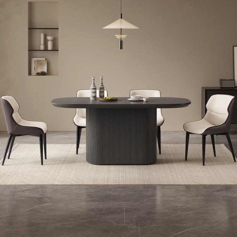 Guyii 62.99" Black Oval Dining Table Set with 4 Chairs, Modern Dining Room Table Set
