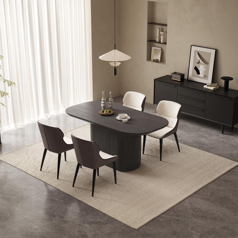 Guyii 62.99" Black Oval Dining Table Set with 4 Chairs, Modern Dining Room Table Set