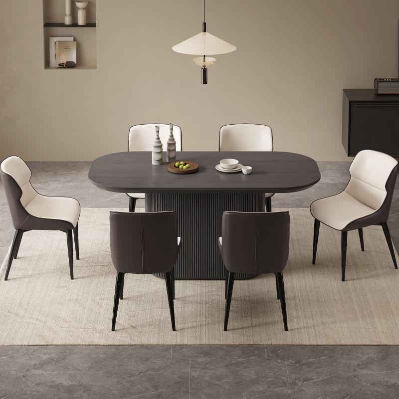 Guyii 62.99" Black Oval Dining Table Set with 6 Chairs, Modern Dining Room Table Set