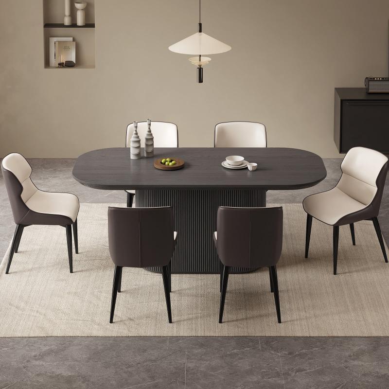 Guyii 70" Black Oval Dining Table Set with 6 Chairs, Modern Dining Room Table Set