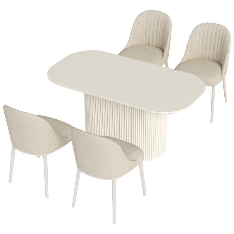 Guyii 63"-87" Cream White Oval Dining Table Set, Modern Kitchen Table with 4-8 Chairs
