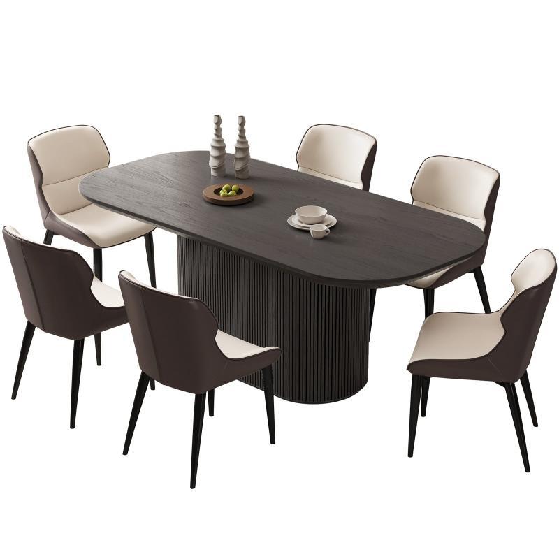 Guyii 70" Black Oval Dining Table Set with 6 Chairs, Modern Dining Room Table Set