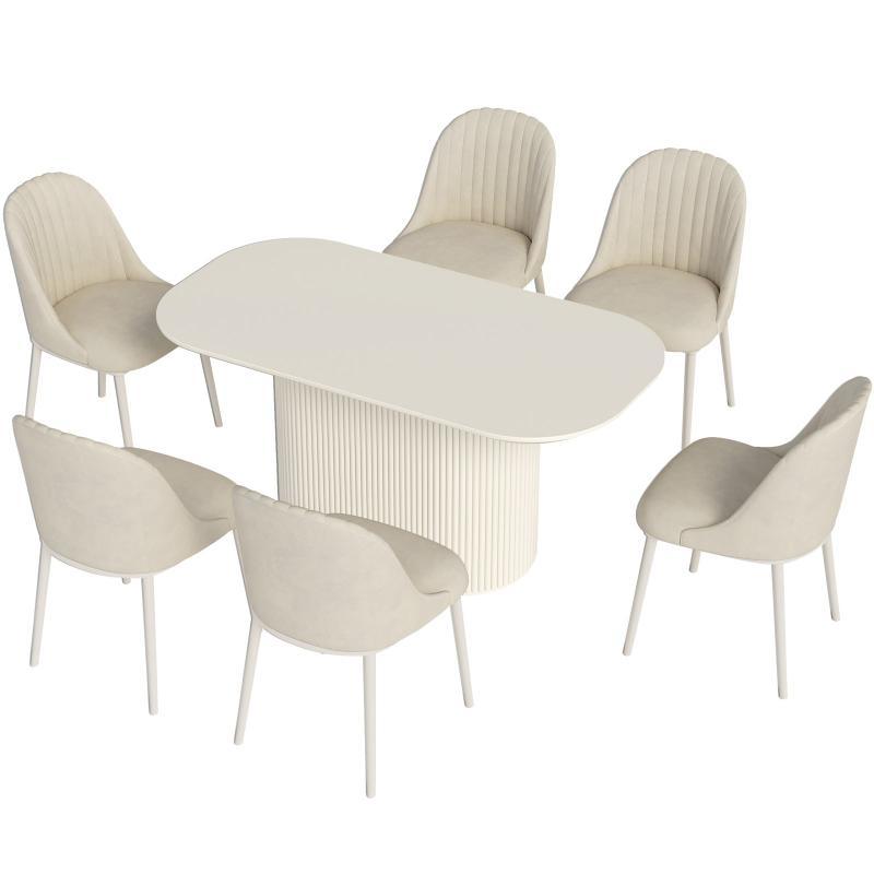 Guyii 63"-87" Cream White Oval Dining Table Set, Modern Kitchen Table with 4-8 Chairs