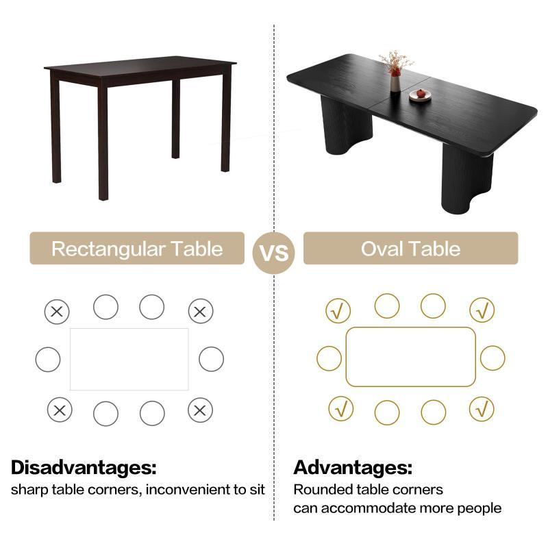 Guyii 63"-79" Black Rectangle Dining Table, Modern Kitchen Table for Dining Room