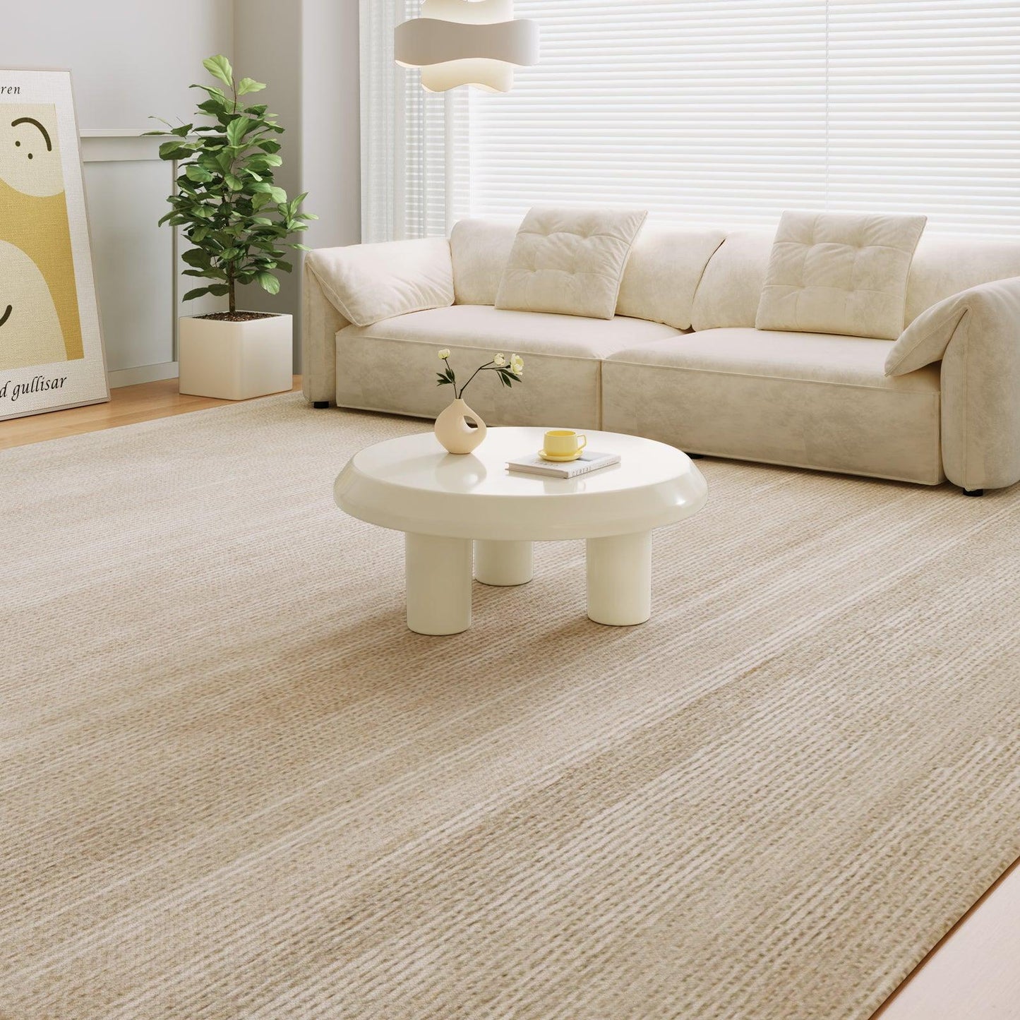Guyii Cream White Round Coffee Table, Modern Living Room Center Table