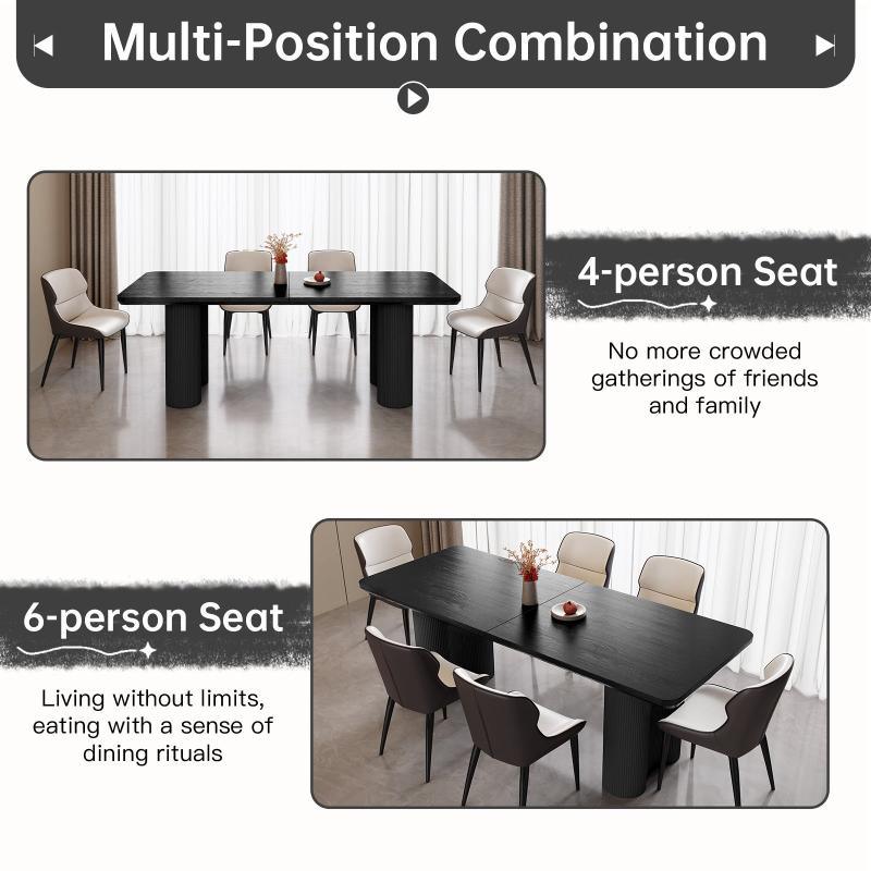 Guyii 63"-79" Black Rectangle Dining Table, Modern Kitchen Table for Dining Room