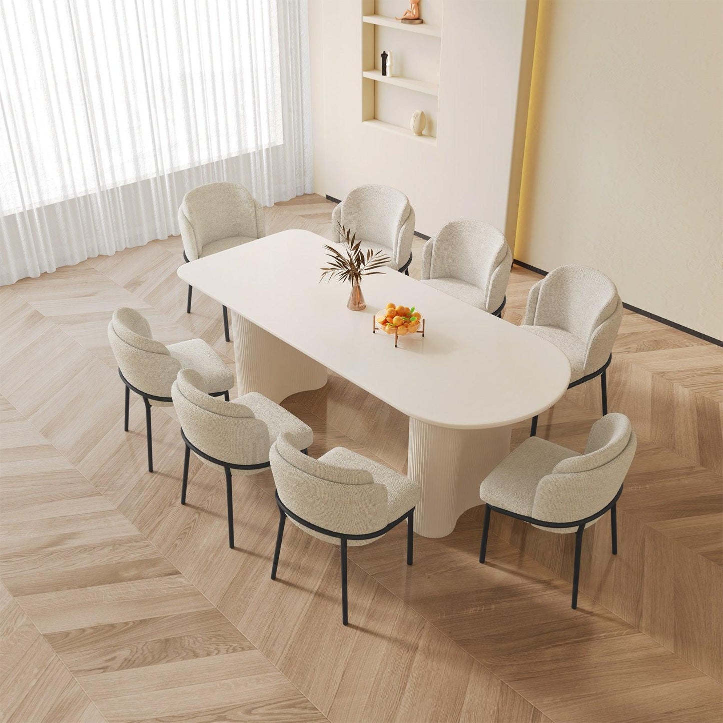 Guyii 55"-70" Cream White Dining Table Set, Modern Kitchen Table with 4-8 Chairs