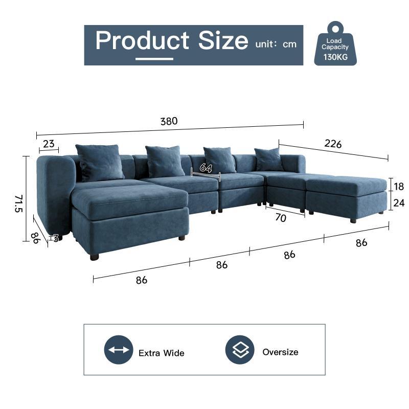 Guyii Velvet Sectional Sofa, Modern Oversized 4-9 Seater with Pillows and Storage Footstool