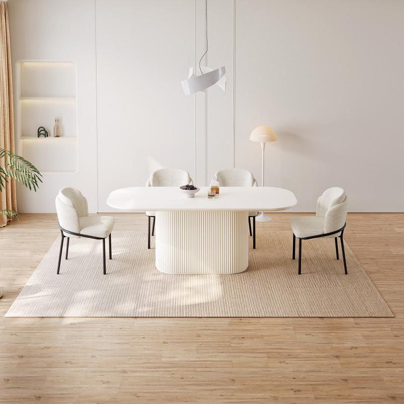 Guyii 63"-87" Cream White Oval Dining Table Set, Modern Kitchen Table with 4-8 Chairs