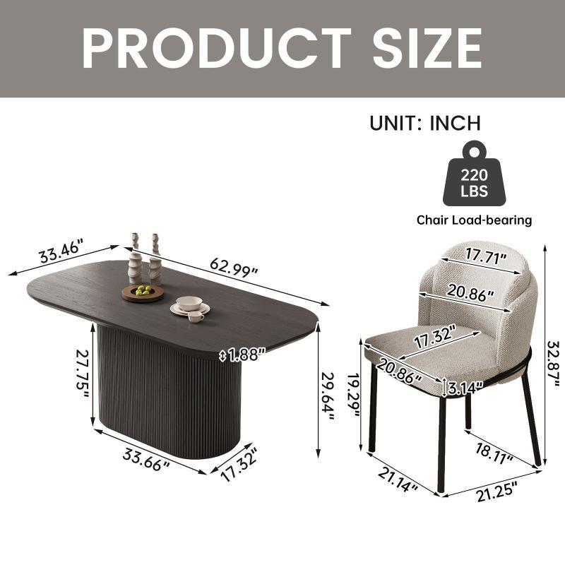 Guyii 63"-87" Black Oval Dining Table Set, Modern Kitchen Table with 4-8 Chairs