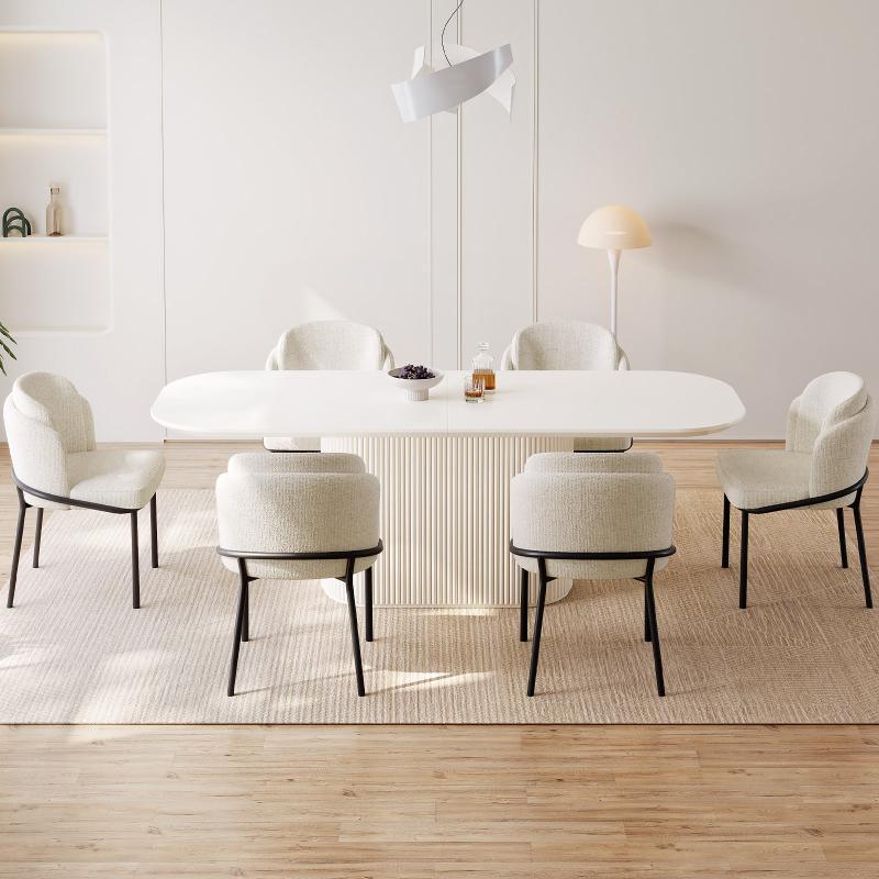 Guyii 63"-87" Cream White Oval Dining Table Set, Modern Kitchen Table with 4-8 Chairs