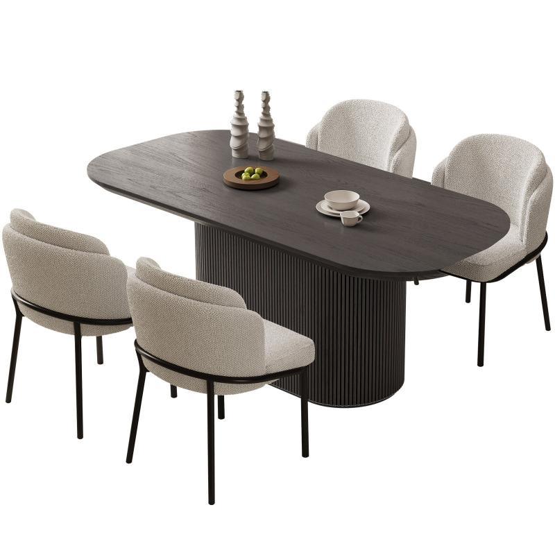 Guyii 63"-87" Black Oval Dining Table Set, Modern Kitchen Table with 4-8 Chairs