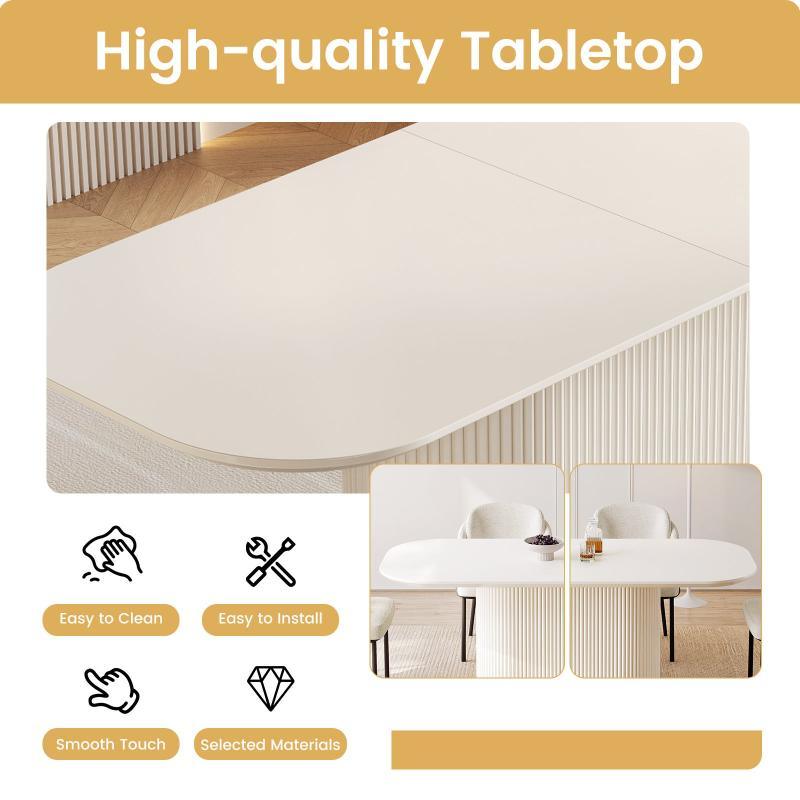 Guyii 63"-87" Cream White Oval Dining Table Set, Modern Kitchen Table with 4-8 Chairs