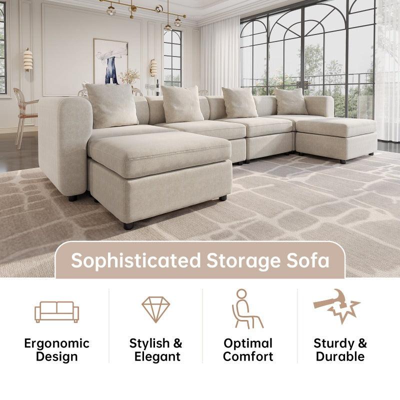 Guyii Velvet Sectional Sofa, Modern Oversized 4-9 Seater with Pillows and Storage Footstool