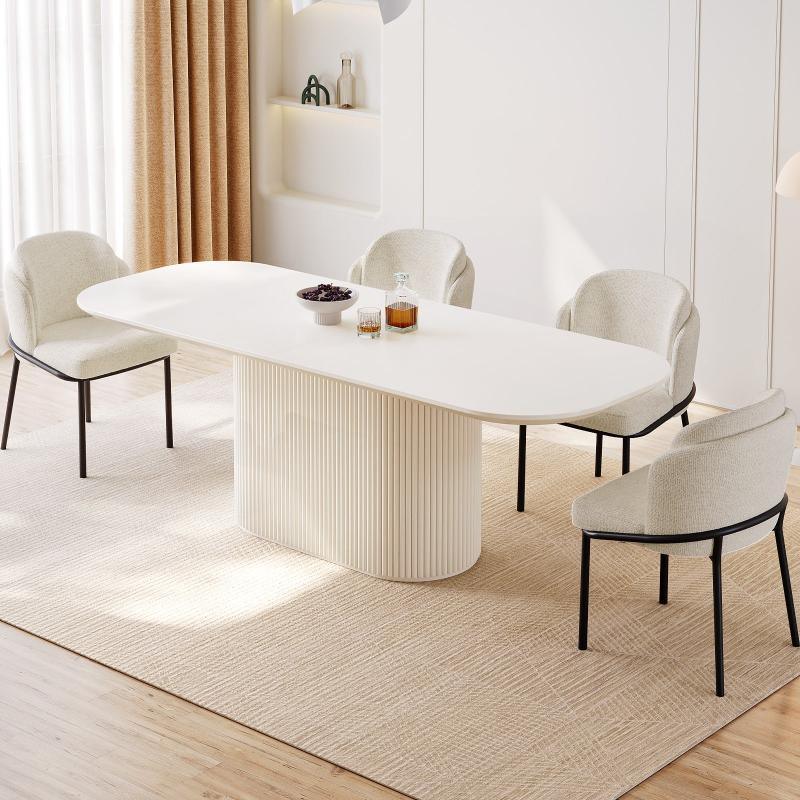 Guyii 63"-87" Cream White Oval Dining Table Set, Modern Kitchen Table with 4-8 Chairs