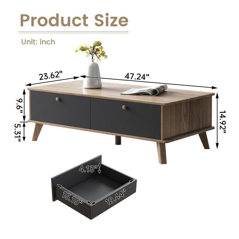 Guyii Coffee Table with Storage Drawer, Mid-Century Modern Tea Table for Living Room