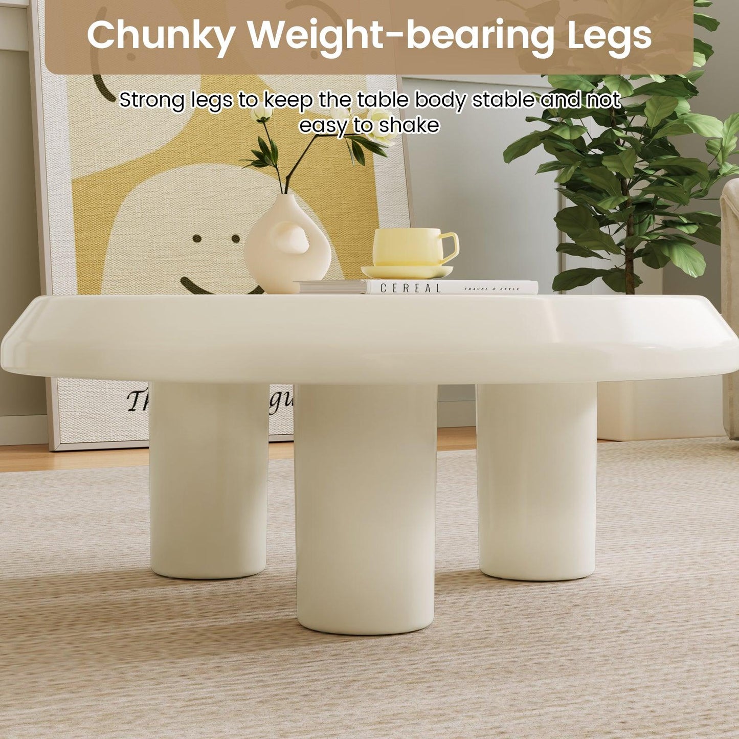 Guyii Cream White Round Coffee Table, Modern Living Room Center Table