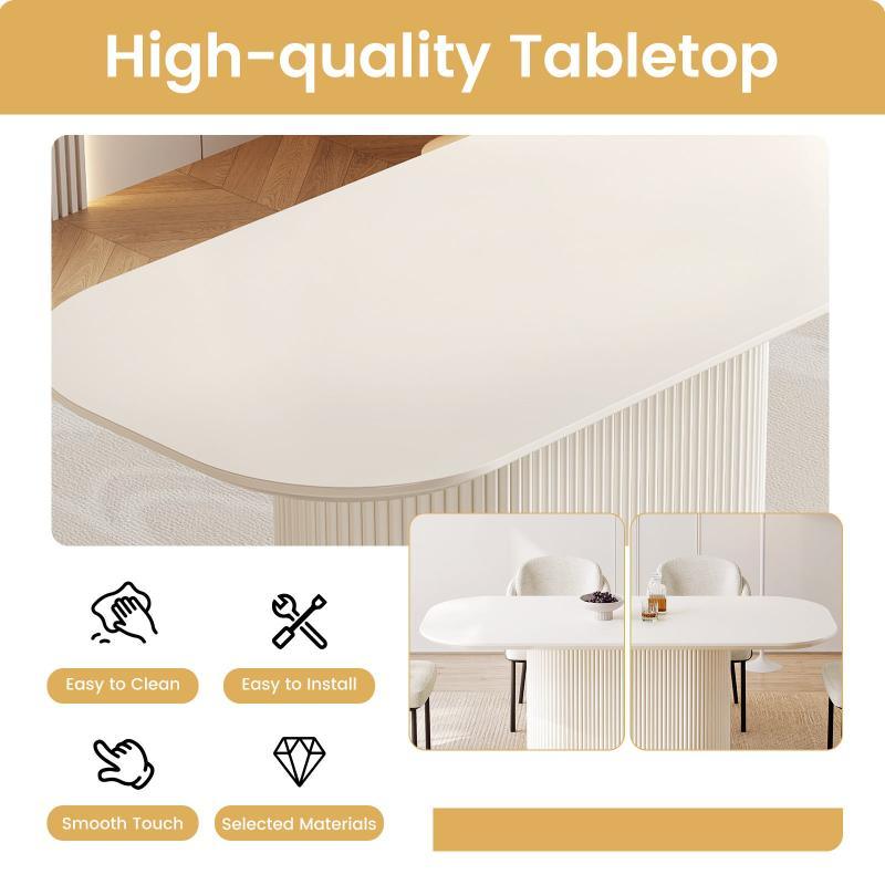 Guyii 63"-87" Cream White Oval Dining Table Set, Modern Kitchen Table with 4-8 Chairs