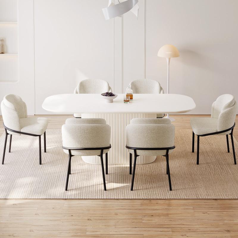 Guyii 63"-87" Cream White Oval Dining Table Set, Modern Kitchen Table with 4-8 Chairs