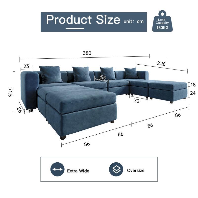 Guyii Velvet Sectional Sofa, Modern Oversized 4-9 Seater with Pillows and Storage Footstool