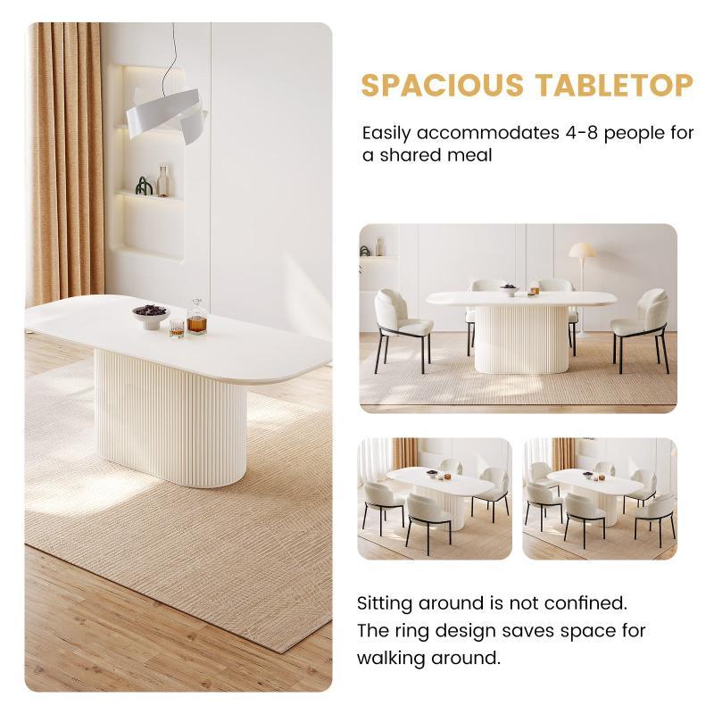 Guyii 63"-87" Cream White Oval Dining Table Set, Modern Kitchen Table with 4-8 Chairs