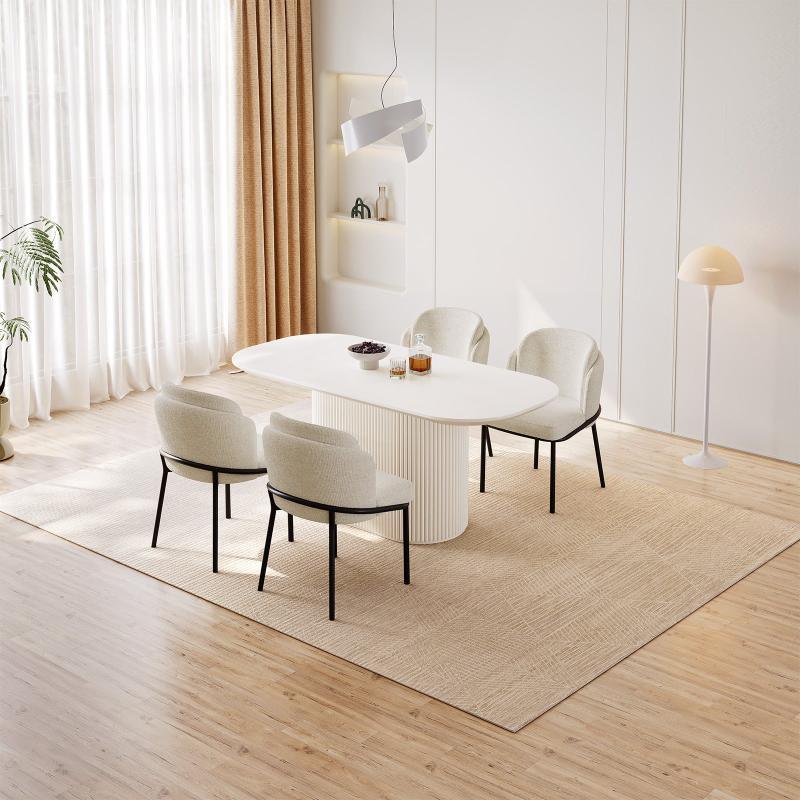 Guyii 63"-87" Cream White Oval Dining Table Set, Modern Kitchen Table with 4-8 Chairs