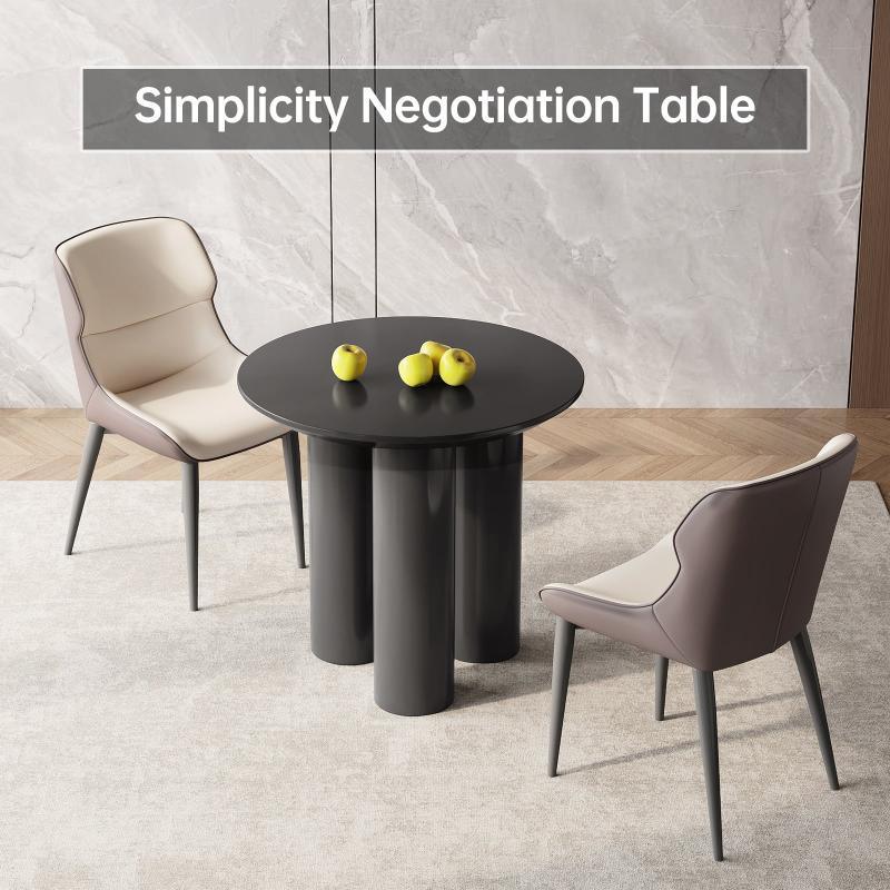 Guyii 30"-46" Black Round Dining Table, Modern White Kitchen Table for 4-6 People