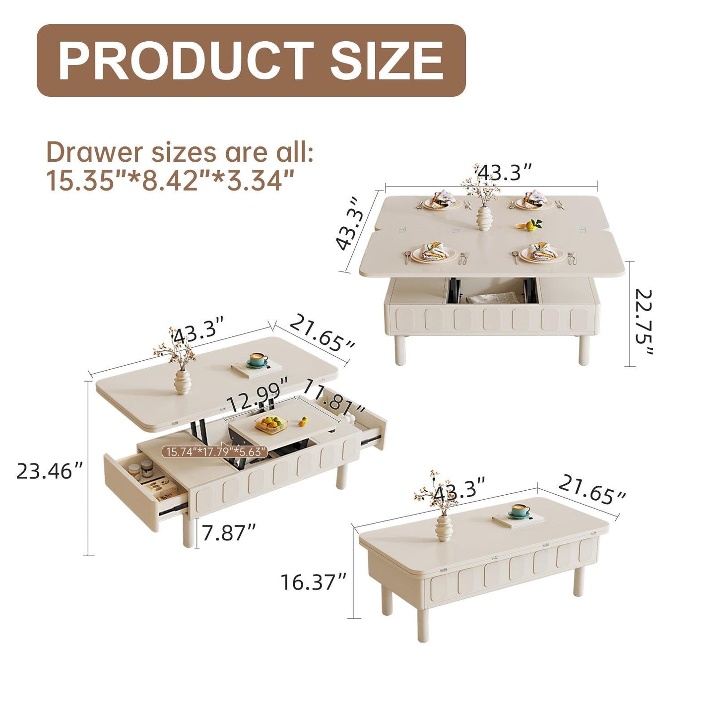 Guyii Extendable Coffee Table, 3-in-1 Multifunctional Lift Top Center Table