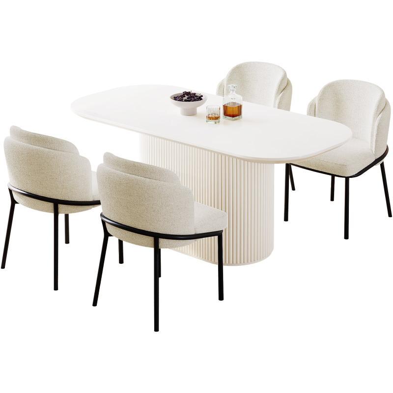 Guyii 63"-87" Cream White Oval Dining Table Set, Modern Kitchen Table with 4-8 Chairs