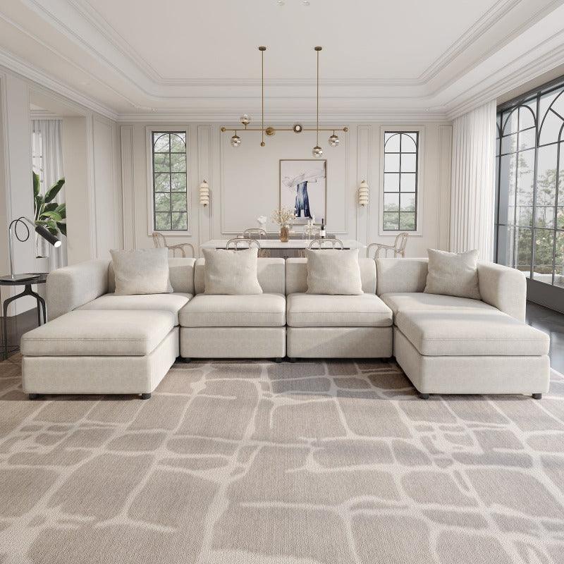 Guyii Velvet Sectional Sofa, Modern Oversized 4-9 Seater with Pillows and Storage Footstool
