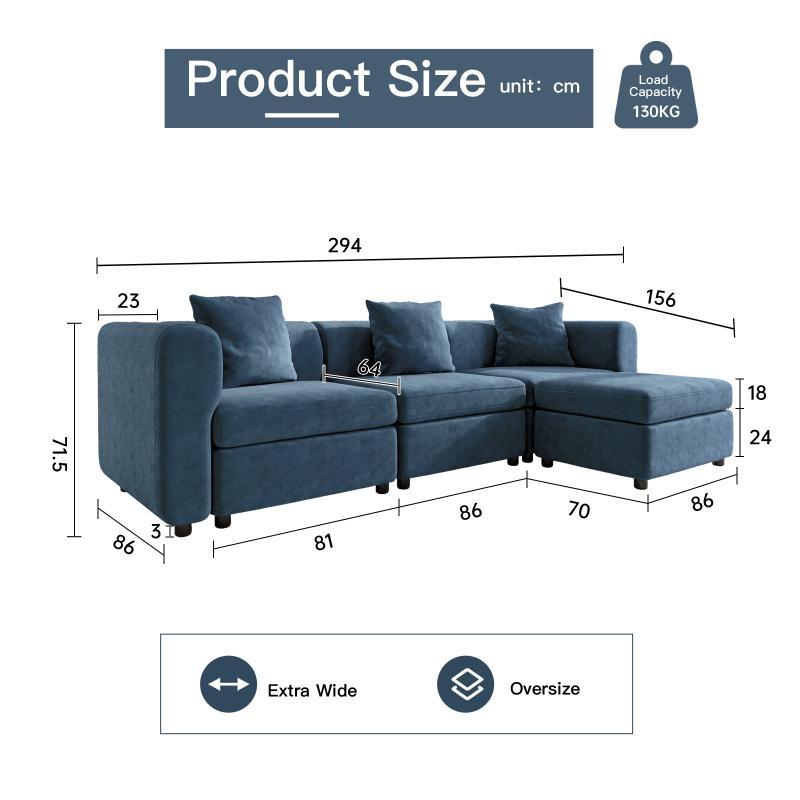Guyii Velvet Sectional Sofa, Modern Oversized 4-9 Seater with Pillows and Storage Footstool