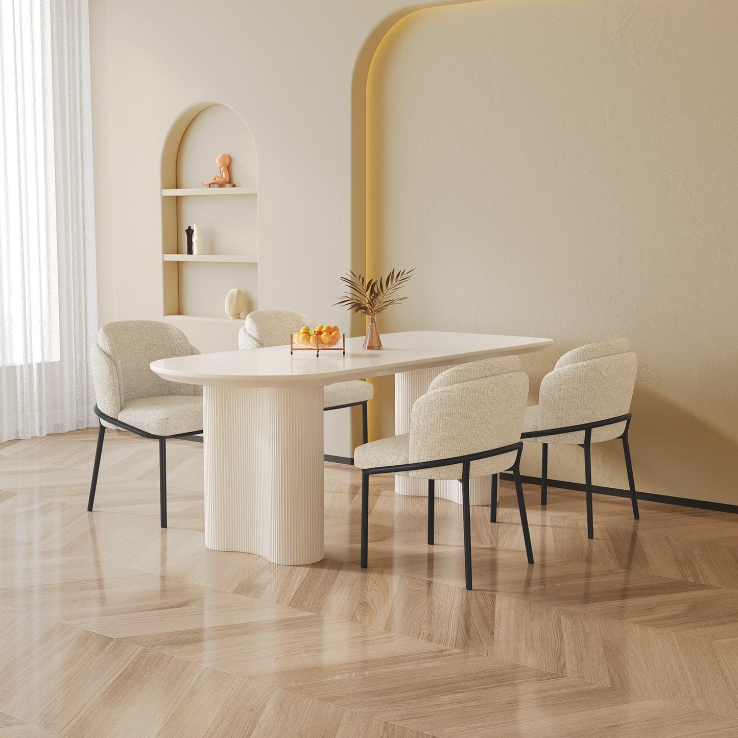 Guyii 55"-70" Cream White Dining Table Set, Modern Kitchen Table with 4-8 Chairs