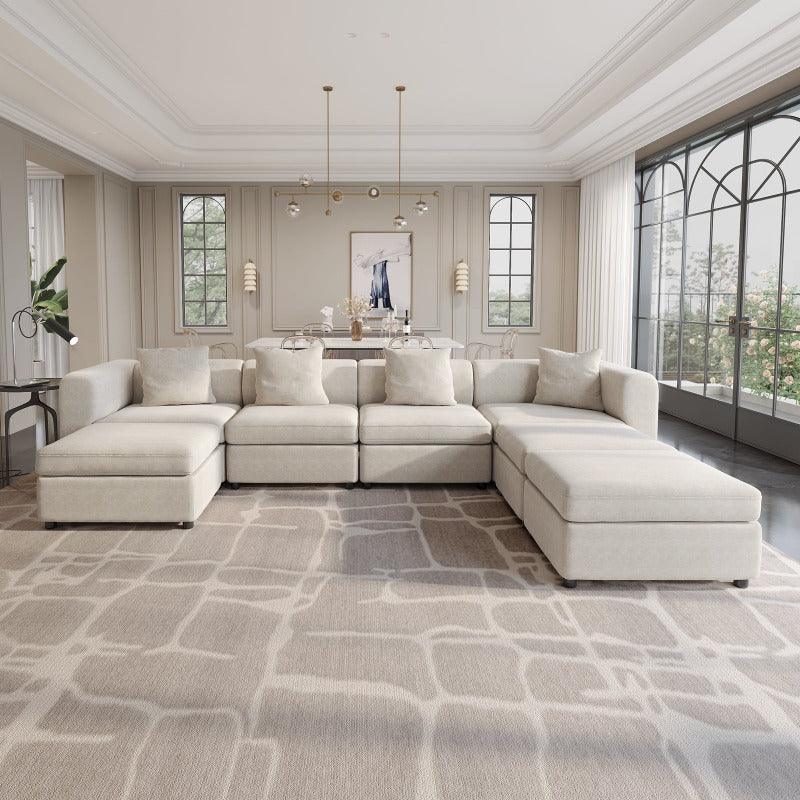 Guyii Velvet Sectional Sofa, Modern Oversized 4-9 Seater with Pillows and Storage Footstool