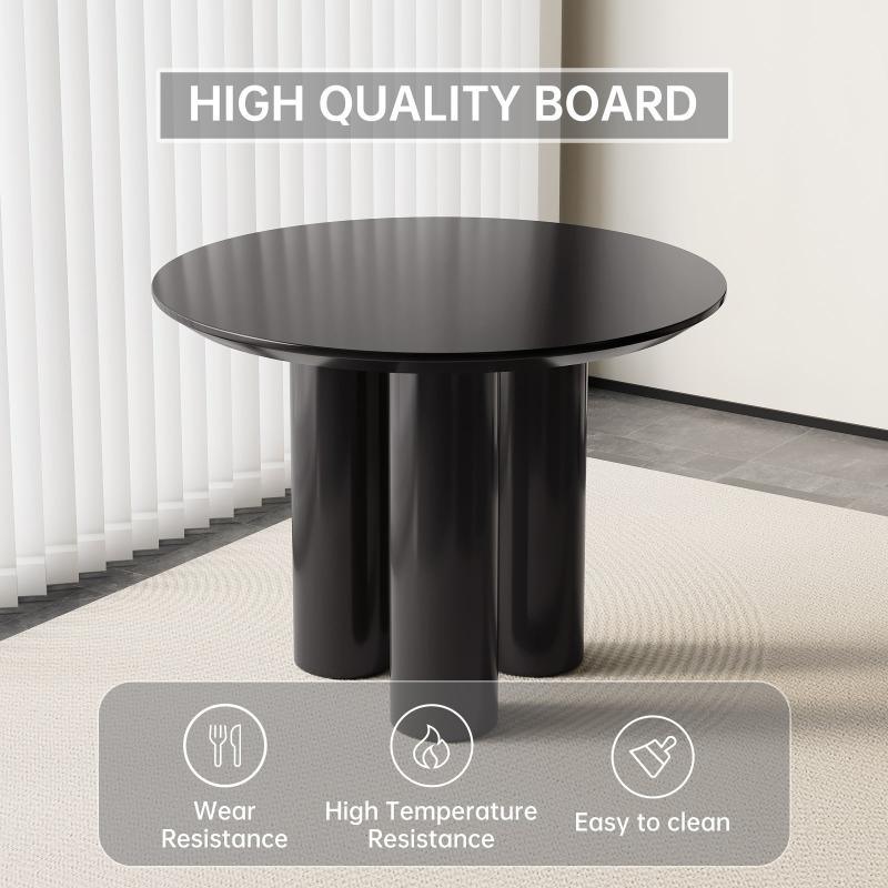 Guyii 30"-46" Black Round Dining Table, Modern White Kitchen Table for 4-6 People