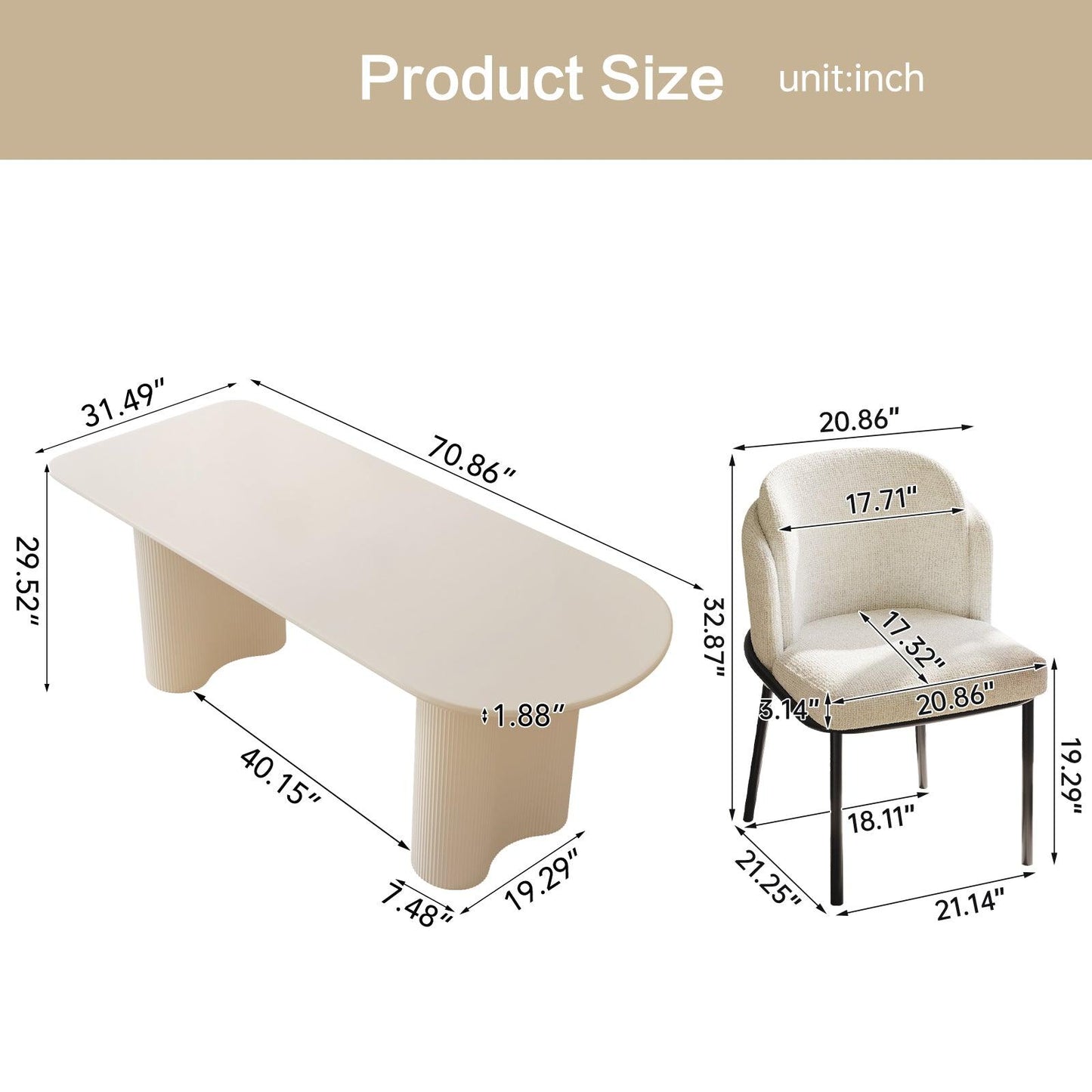 Guyii 55"-70" Cream White Dining Table Set, Modern Kitchen Table with 4-8 Chairs
