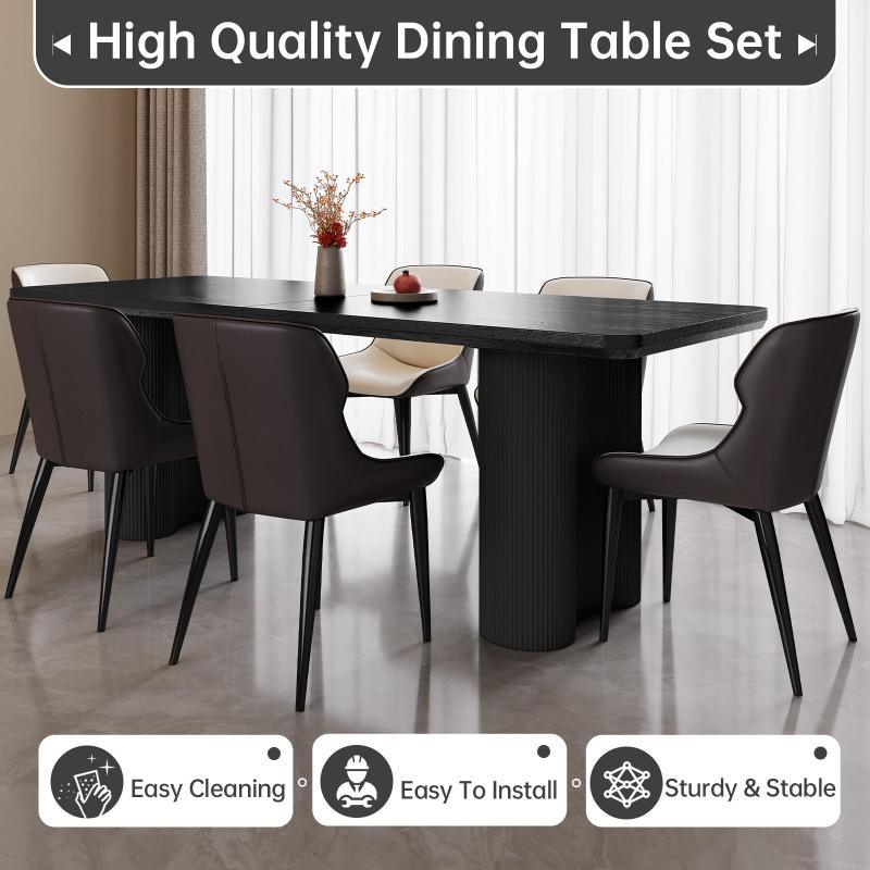 Guyii 63"-79" Black Rectangle Dining Table, Modern Kitchen Table for Dining Room