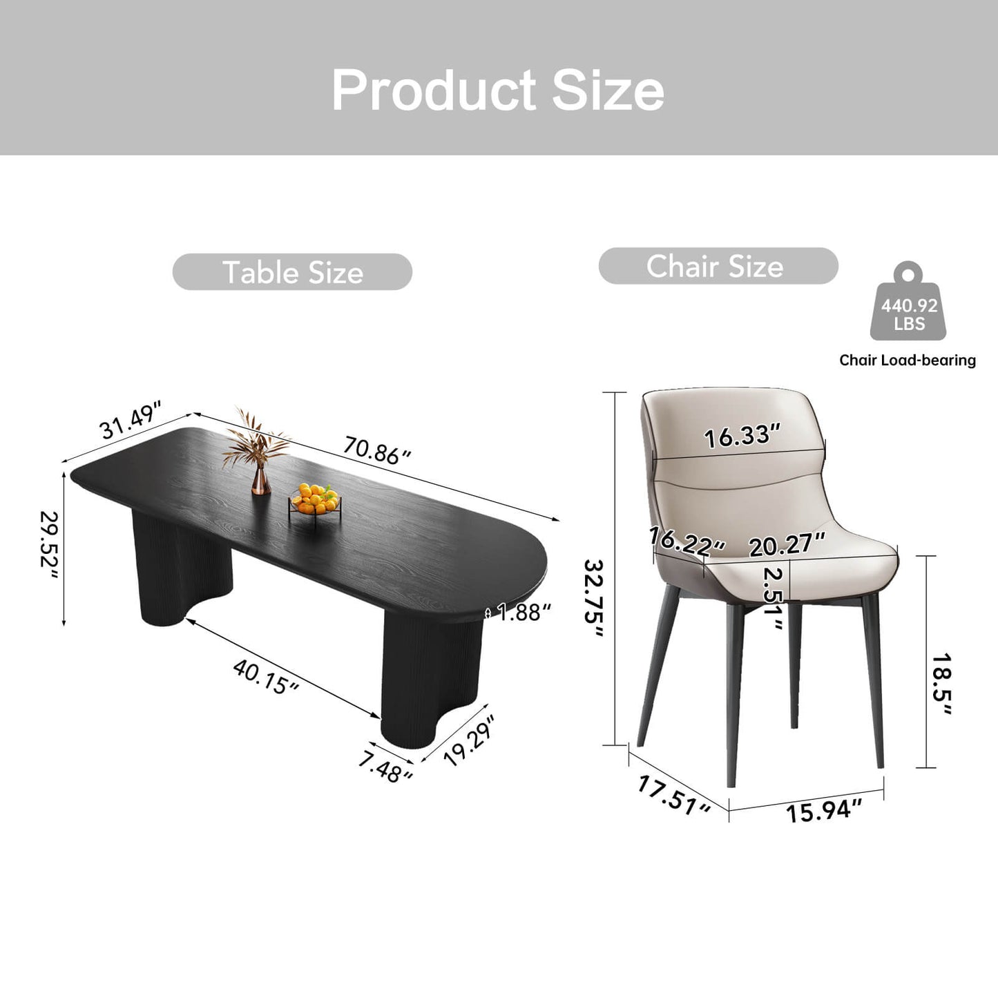Guyii 70.86" Black Rectangular Dining Table Set with 4 Chairs, Modern Kitchen Table Set