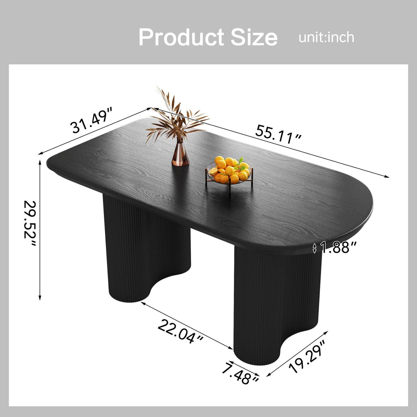 Guyii 55"-71" Black Dining Table, Modern Kitchen Table for Dining Room