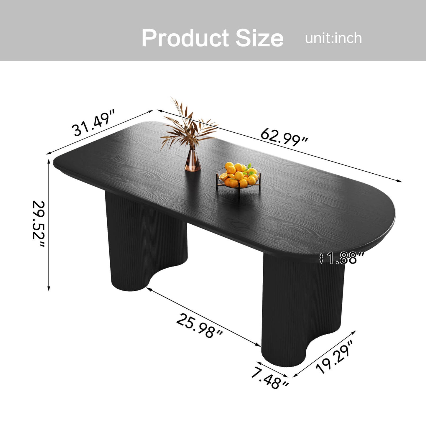 Guyii 62.99" Black Rectangular Dining Table Set with 4 Chairs, Modern Kitchen Table Set