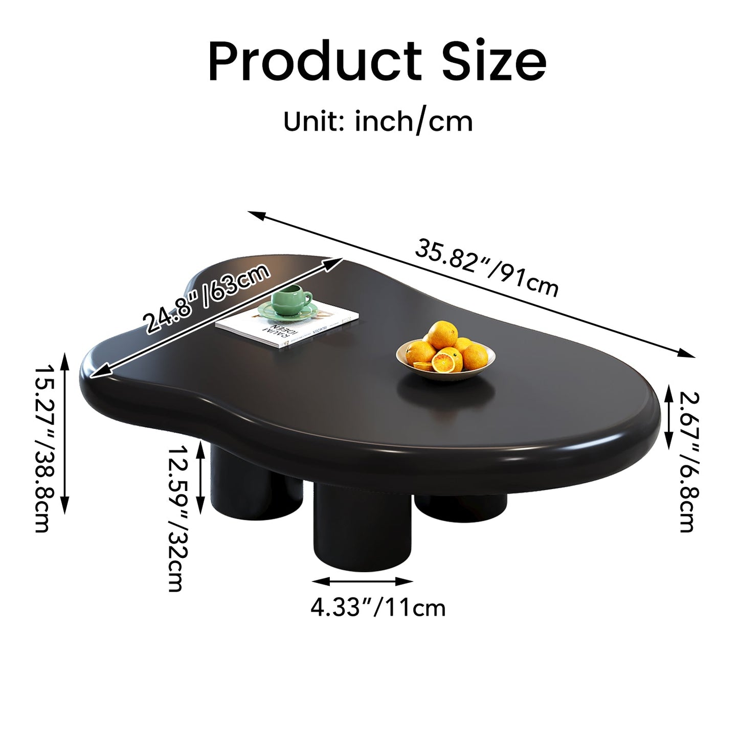 Guyii Black Cloud-Shaped Coffee Table – Modern Irregular 4-Leg Design, Rounded Edge Centre Table for Living Room | Q1523-UK