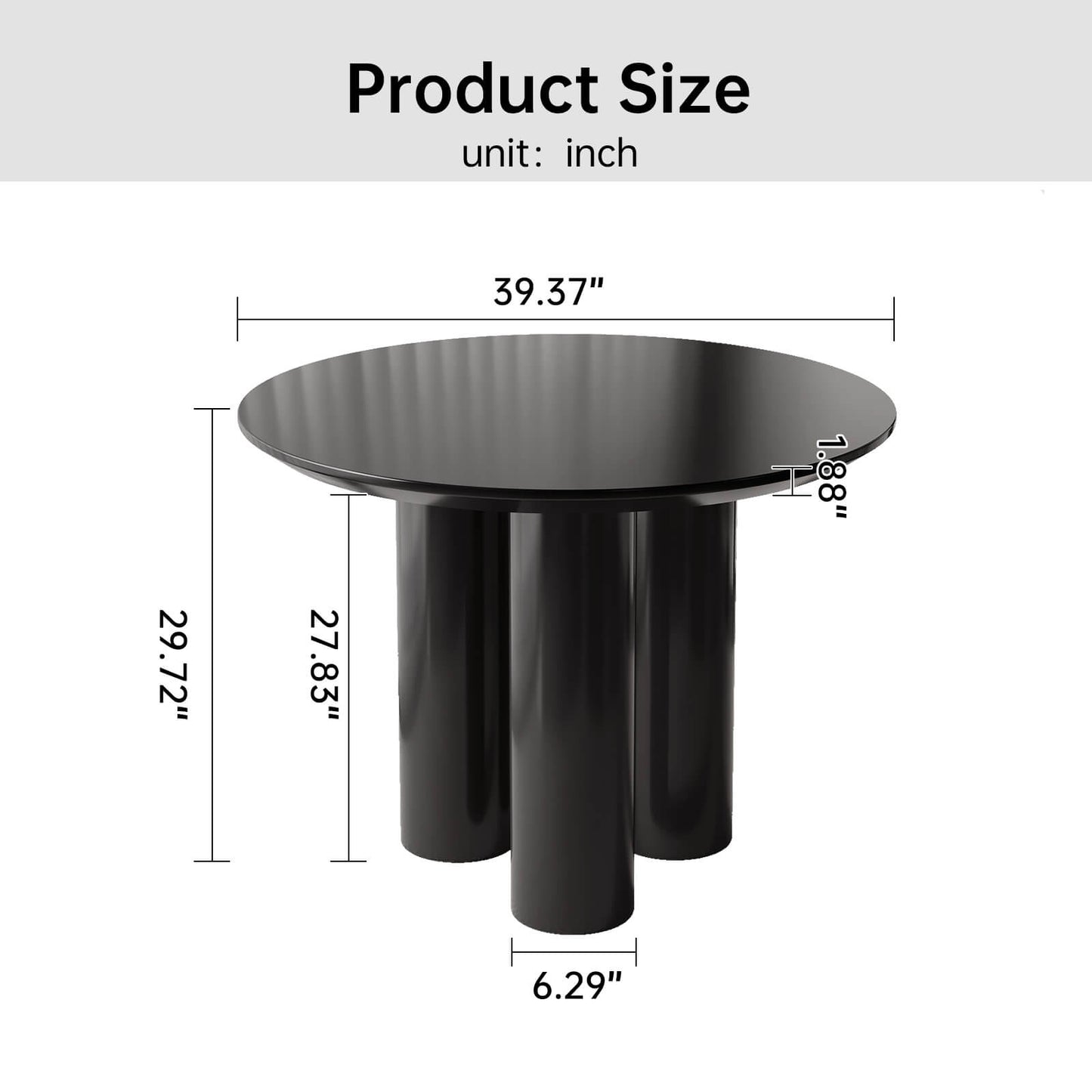Guyii 39.37" Black Dining Table, Modern Round Kitchen Table