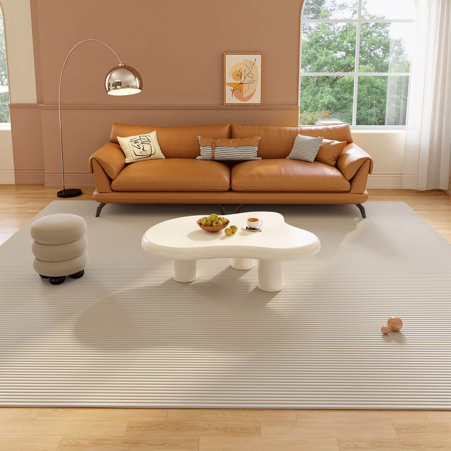 Guyii 41.02" White Cloud Coffee Table, Cute Modern Coffee Table with 3-Leg Design-Q1522DE